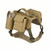 Coyote Tan outdoor dog harness equipped with water bottle holder and snap-button pouch for summer hiking.