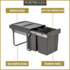 Austen & Co. 40L Built-In Hinged Cupboard Kitchen Bin - 3 Compartments