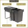 Austen & Co. 56L Built-In Hinged Cupboard Kitchen Bin - 2 Compartments