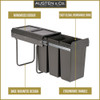 Austen & Co. 30L Built-In Hinged Cupboard Kitchen Bin - 3 Compartments