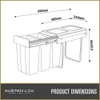 Austen & Co. 30L Built-In Hinged Cupboard Kitchen Bin - 3 Compartments