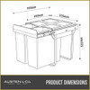 Austen & Co. 68L Built-In Hinged Cupboard Kitchen Bin - 2 Compartments