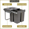 Austen & Co. 68L Built-In Hinged Cupboard Kitchen Bin - 3 Compartments