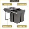 Austen & Co. 68L Built-In Hinged Cupboard Kitchen Bin - 3 Compartments