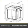Austen & Co. 68L Built-In Hinged Cupboard Kitchen Bin - 3 Compartments