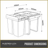 Austen & Co. 68L Built-In Hinged Cupboard Kitchen Bin - 4 Compartments