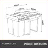 Austen & Co. 68L Built-In Hinged Cupboard Kitchen Bin - 4 Compartments