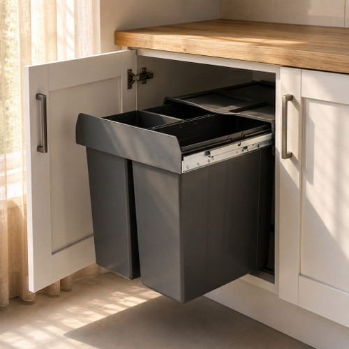 Austen & Co. 68L Built-In Hinged Cupboard Kitchen Bin - 3 Compartments