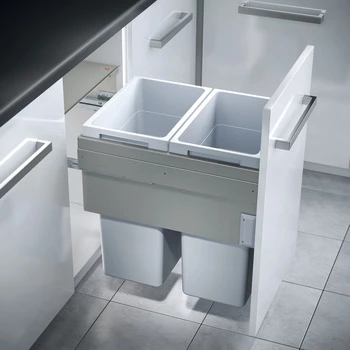Hailo 76L Side Mounted Pull Out Bin with 2 Compartments 450mm - Light Grey