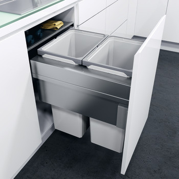Vauth-Sagel 70L Side Mounted Pull Out Bin with 2 Compartments 450mm - Silver