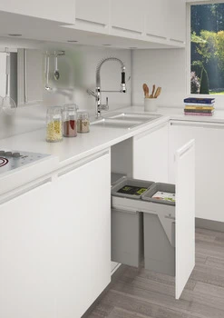 Häfele 48L Side Mounted Pull Out Bin with 2 Compartments 400mm - Silver / Grey