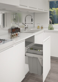 Häfele 70L Side Mounted Pull Out Bin with 2 Compartments 600mm With 489mm Depth - Silver / Grey