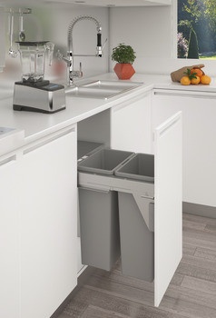 Häfele 70L Side Mounted Pull Out Bin with 2 Compartments 500mm With 489mm depth - Silver / Grey