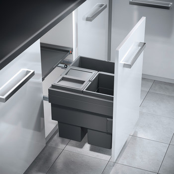 Hailo 54L Side Mounted Pull Out Bin with 3 Compartments 600mm - Dark Grey