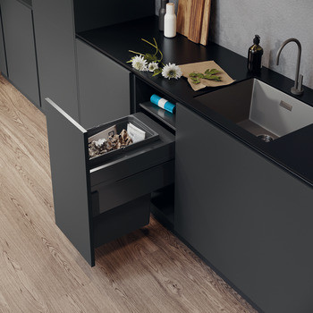 Vauth-Sagel 44L Side Mounted Pull Out Bin with 1 Compartment 400mm With 476mm Depth - Lava Grey