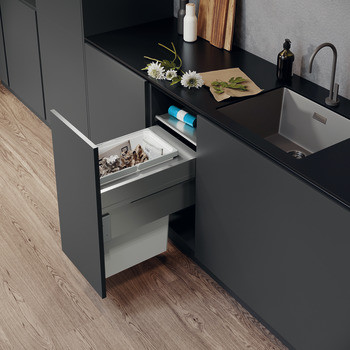 Vauth-Sagel 44L Side Mounted Pull Out Bin with 1 Compartment 400mm With 476mm Depth - Silver Grey