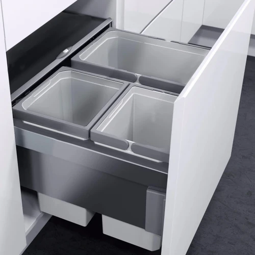 Vauth-Sagel 53L Side Mounted Pull Out Bin with 3 Compartments 600mm - Silver Grey