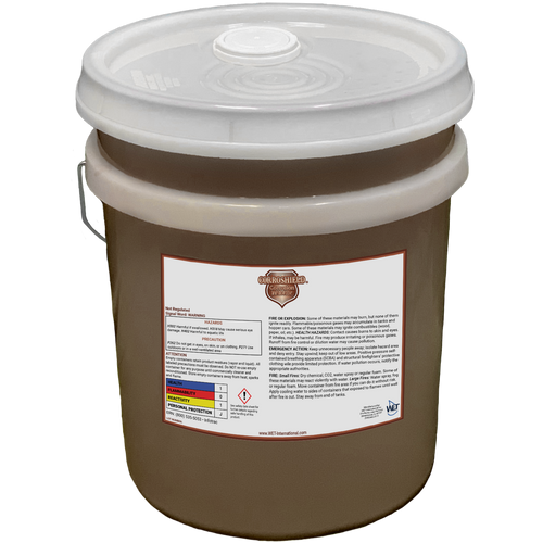 CorroShield corrosion inhibitor from WET International shown as a product container