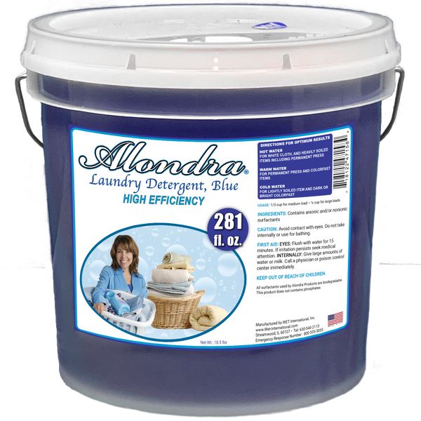 2.2-gallon container of Alondra Blue Laundry Detergent with fresh scent label