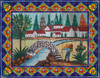 Mexican tile mural with arch bridge