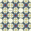 high relief tiles paintes gray, blue, red, cream and white