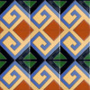 high relief tiles paintes cobalt, blue, green and light brown sand