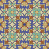 high relief tiles paintes blue, brown, pastel green and cream