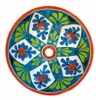 Verde Marigold Talavera Sink hand-painted Mexican vessel sink featuring turquoise, green, and orange medallion designs.