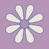 Cream daisy-style flower with blue outline on a lavender tile background.