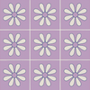 Cream daisy motif on lavender tiles.