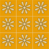 Grid of orange Talavera tiles with cream daisy flower design.