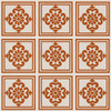 Mexican tile with rust-colored floral pattern on a white background.