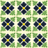 Midnight Clover tile set showing repeated floral design with navy petals and green leave