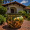 Desert Bloom Talavera Pot featuring desert landscape design with prickly pear and agave plants in earthy tones