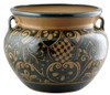 Shadow Grove Talavera Planter with hand-painted leafy motifs in deep forest green and brown tones