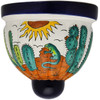Lizard Trail Talavera Sconce hand-painted Mexican wall light featuring desert lizard, cactus, and sun motifs.