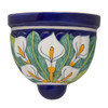 Calla Serenade Talavera Sconce hand-painted Mexican wall light with elegant white calla lilies and cobalt trim.