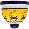 Lizard Dance Talavera Sconce hand-painted Mexican wall light with cobalt blue lizard motifs on a golden yellow background.