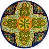 Verde Solace Talavera Plate featuring hand-painted yellow and green motifs with rustic cobalt accents.