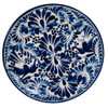 Cobalt Flight Talavera Plate featuring hand-painted cobalt blue birds and foliage on a white background.