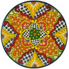 Terracotta Bloom Talavera Plate featuring hand-painted red, yellow, and green ornamental motifs.