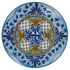 Tulum Breeze Talavera Plate featuring soft blue tones with red, yellow, and green accents inspired by coastal Mexican design.