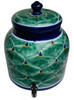 Verdant Cascade Talavera Crock featuring a hand painted green pattern with flowing organic shapes and deep cobalt accents.