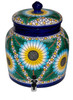 Blue Petal Talavera Crock featuring bright blue and yellow petal inspired motifs framed by green leaves and a deep cobalt lid.