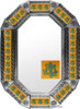 Yellow Nopal Tin Mirror in a natural tin frame showing detailed metal embossing paired with yellow cactus motif tiles.