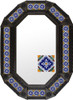 Blue Medallion Tin Mirror with a dark coffee colored tin frame highlighting traditional blue medallion tiles.