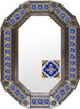 Blue Medallion Tin Mirror featuring a warm copper toned frame surrounding vibrant blue medallion tile details.