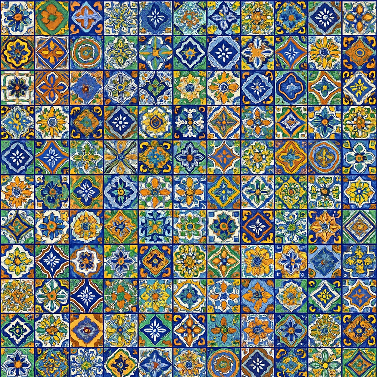 Vibrant hand-painted  mix collection of 100 4x4 inch tiles