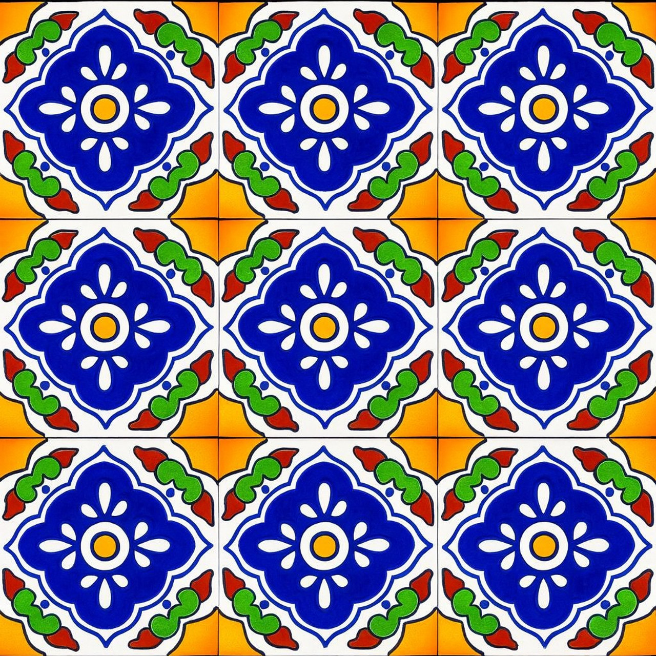 Mexican Tile Golden Center Flower 6x6 grid preview