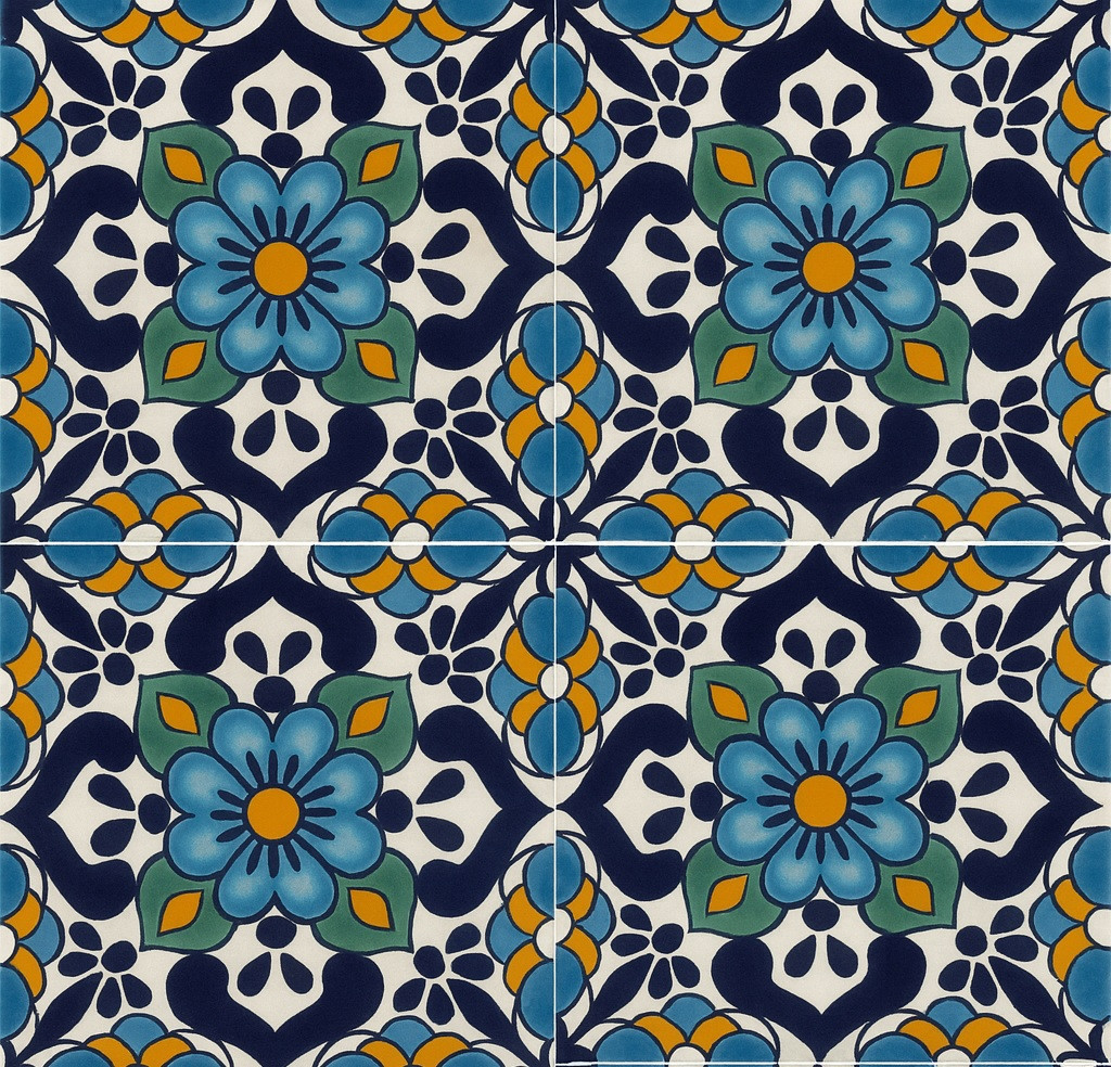 Mexican Tile Azure Petal Radiance – Hand-Painted Talavera Ceramic